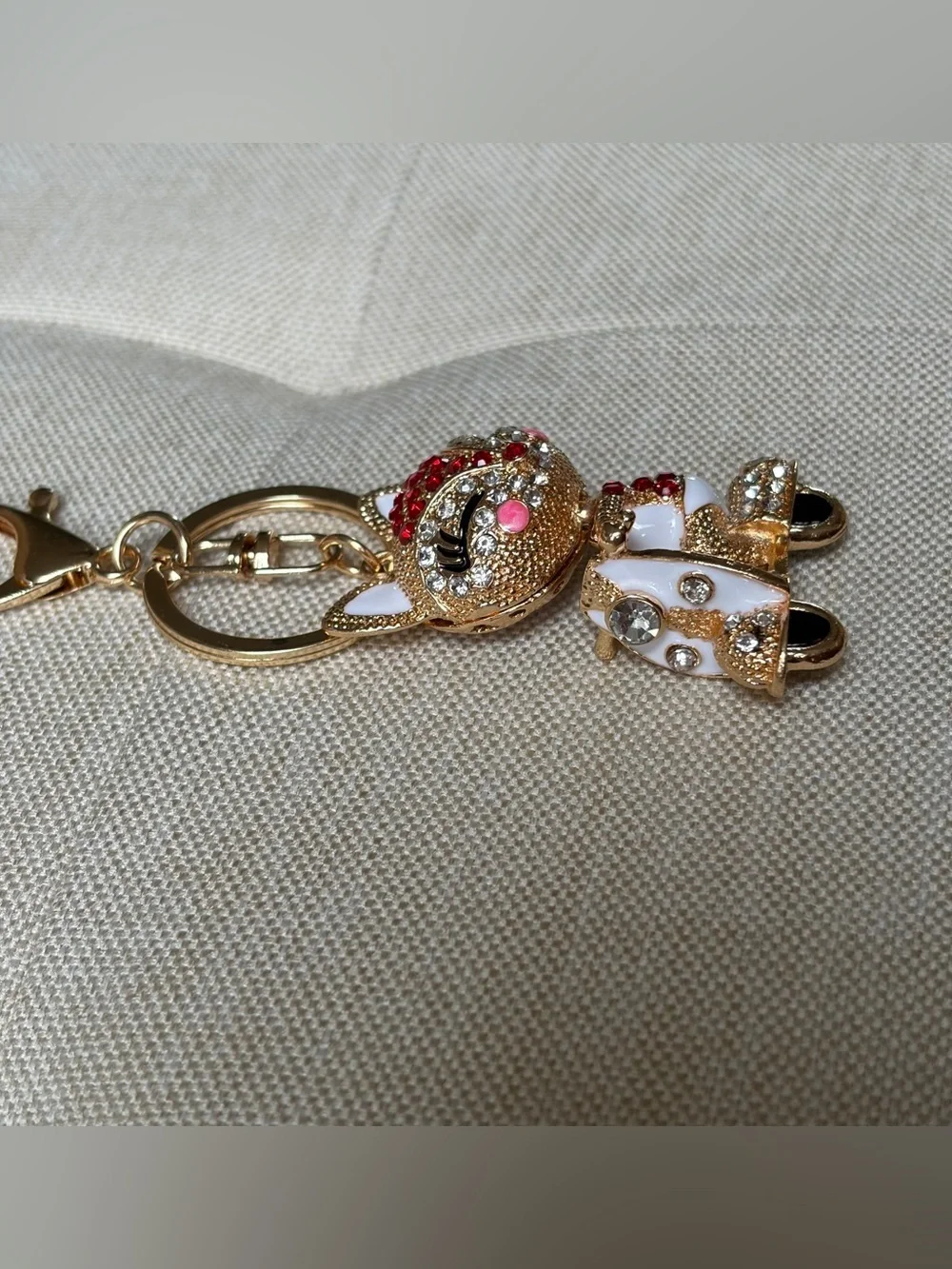 Gold-tone Crystal Cat Keychain Charm